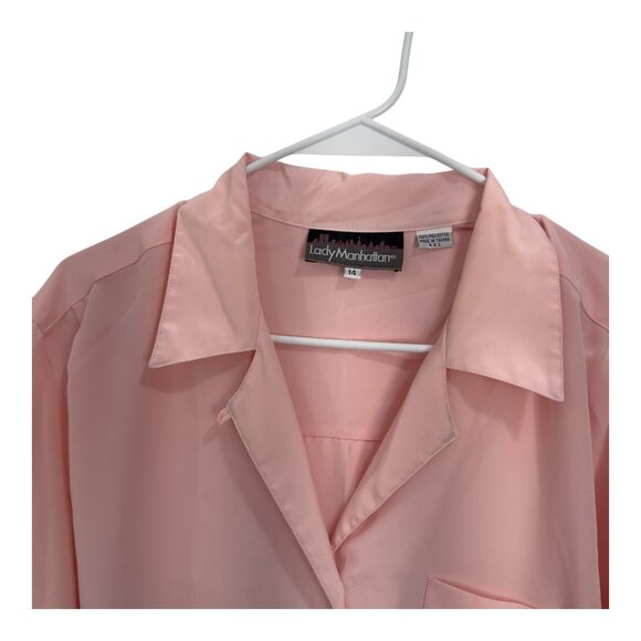 Lady Manhattan Vintage Salmon Pink Button-Up Short Sleeve Blouse Size 14 - Picture 11 of 13
